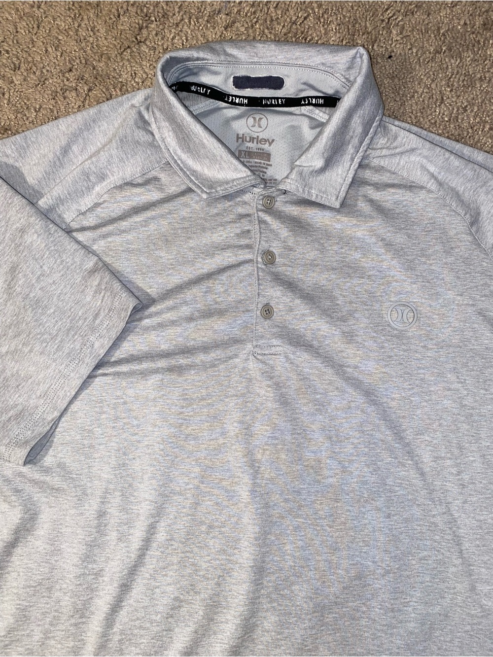 Hurley Polo Golf Tennis Size XL Breathable Summer Beach Work Gray Shirt